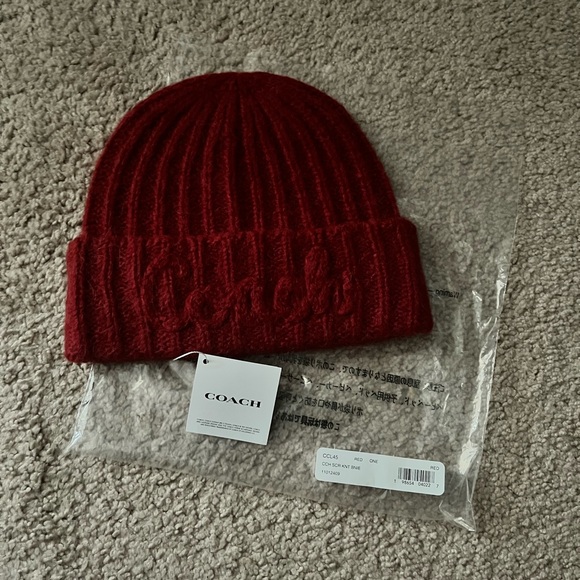 Coach Accessories - Coach burgundy Red Knit Hat